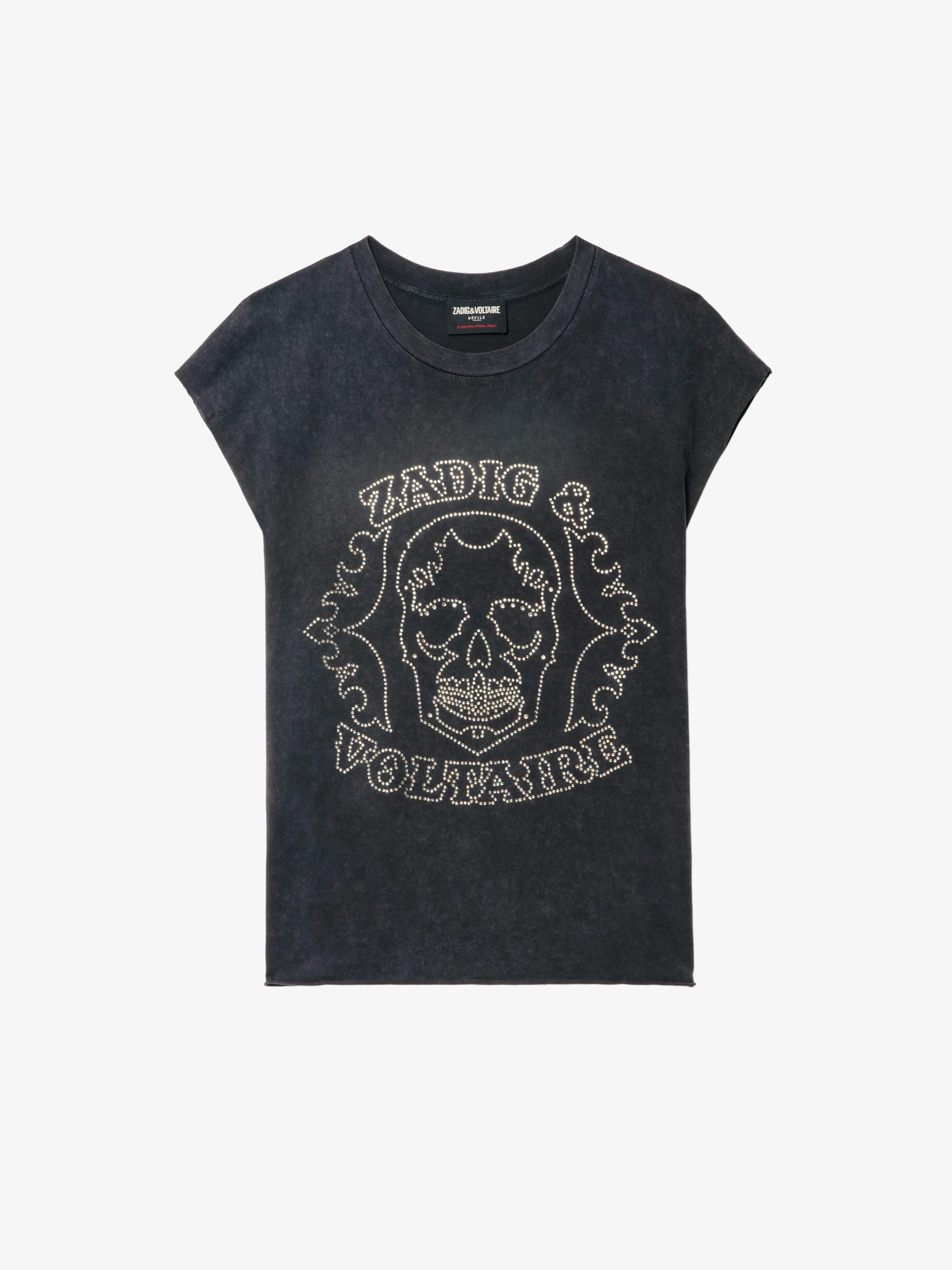 Cloe Black Rhinestone Tank Top - Sleeveless T-shirt with rhinestones on the front.